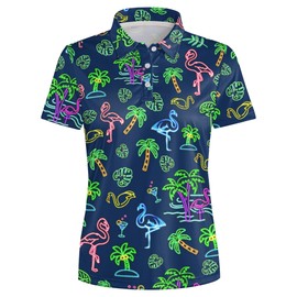 heibaosi Womens Neon Flamingo Golf Shirts Moisture Wicking Golf Polo Shirts Quick Dry Short Sleeve for Women Tennis Shirts