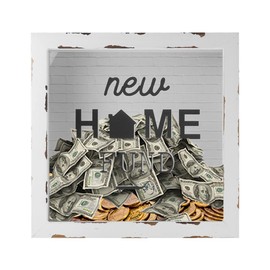 Honeymoon Fund Box Travel Fund Ticket Box Piggy Bank Suggestion Box Wedding Reception Party Bridal Gift (New Home Fund, 10" x 10" x 2.8")