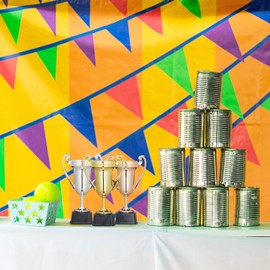 Relaxdays 6 x trophies, sports and parties, hiking trophy without engraving, plastic, handle trophy, H x W x D: 22.5 x 13.5 x 8.5 cm, multi-coloured