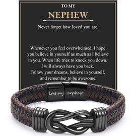 EYQV Nephew Gifts, Engraved Leather Bracelet Nephew Gifts from Auntie, Nephew Birthday Gifts Christmas Gifts Graduation Gifts for Him