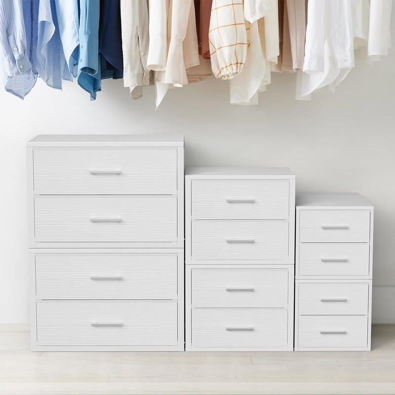 BOLUO Stackable Storage Drawers Closet Organizers and Storage Fabric White