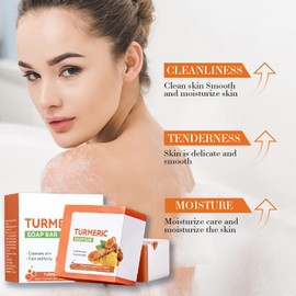 Turmeric Soap, Turmeric Natural Soap Bar, Turmeric Handmade Soap for Face & Body, acne soap for Blackheads Remover, Hyaluronic Acid for Deep Cleansing and Skin Moisturising with a Mesh Soap Pouch