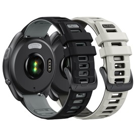 ANCOOL Compatible with Garmin Forerunner 55/245/165 Watch Band, 20mm Soft Silicone Band for Vivoactive 5/Vivoactive 3/6/Venu 2 Plus/Venu Sq/Sq 2 Bands Women Men, Black Gray+Misty Gray