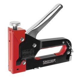 Staple Gun - 3-Way Stapler for Fabrics, Wood, Crafts, Construction, and Bulletin Boards - Staples and Carrying Case Included by Stalwart (Red)