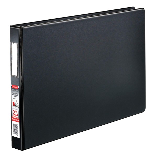 Cardinal Premier 11 x 17 3-Ring Binder, 1" Locking Slant-D Rings, Heavy-Duty Covers, 250-Sheet Capacity, Black with Spine Label (12112V4)