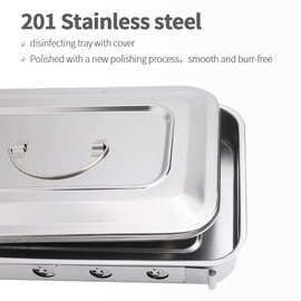 LVCHEN 201 Stainless Steel Surgical Tray - Professional Dental Instrument Tray Medical Disinfection Dish with Lid & Recessed Handle Grip
