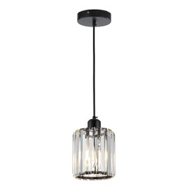 SHENGQINGTOP Modern Mini Crystal Pendant Light for Kitchen Island Counter Bar Dining Room Bedroom, Cylinder Crystal Pendant Lighting Fixture, Matte Black Finish