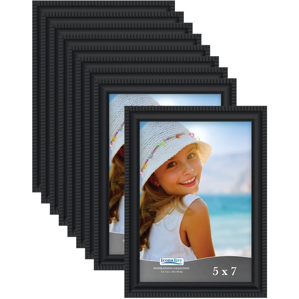 Icona Bay 5x7 Picture Frames (Black, 12 Pack), Beautifully Detailed Molding, Contemporary Picture Frame Set, Wall Mount or Table Top, Inspirations Collection