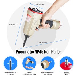 meite Pneumatic Nail Remover, Professional Heavy Duty Denailer, 70-110 PSI Air Nail Puller, Removes 9-16 Gauge Nails, for Wooden Pallets, Furniture & Reclaimed Wood (Model NP45)