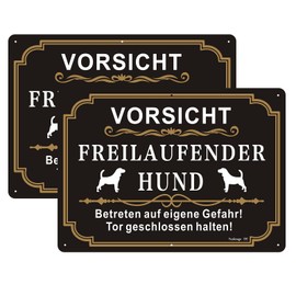 Caution Freilaufender Hund Sign - Pack of 2, 25 x 18 cm Caution Dogs Aluminium Metal Sign Warning of the Dog Indoor and Outdoor Use