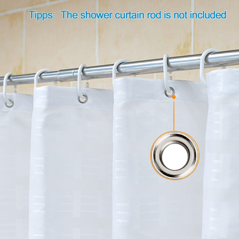 YISURE Short Shower Curtain, White Jacquard Shower Curtain for Bathroom
