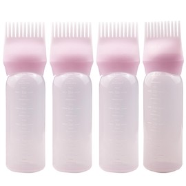 ZGQHZR 4 PCS Root Comb Applicator Bottle,Hair Oil Applicator Bottle for Hair Dye Shampoos Salons.6oz（pink）