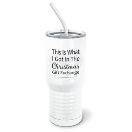 PixiDoodle Christmas Elephant Gift Exchange Tumbler with Spill-Resistant Slider Lid and Silicone Straw - White Elephant Coworker Prank (20 oz Tall Tumbler, White)
