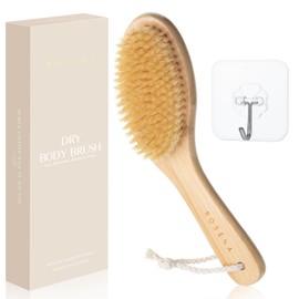 ROSENA Dry Brushing Body Brush with Curved Handle - Dry Brush Natural Boar Bristles, Bamboo, Ergonomic Design for Exfoliating & Lymphatic Drainage, Sustainable Materials