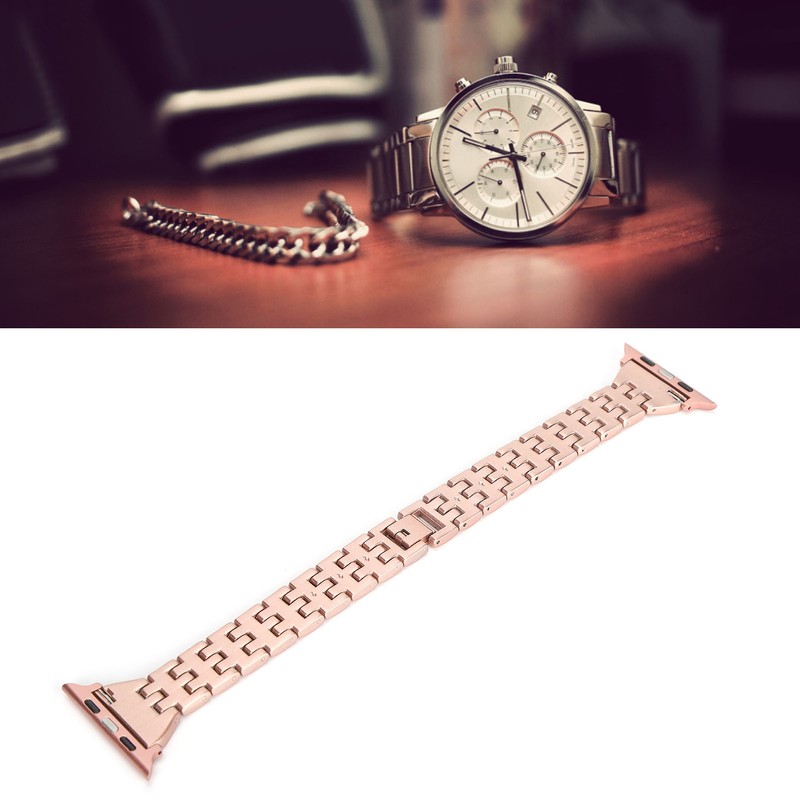 Watch Band Double Rows RhinestonesStudded Replacement Metal Strap for IOS