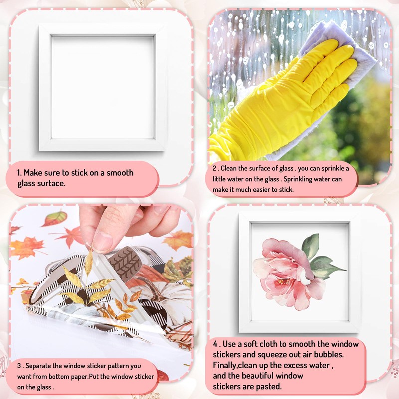 JarThenaAMCS 9 Sheet Spring Pink Flowers Window Clings Aesthetic Hanging