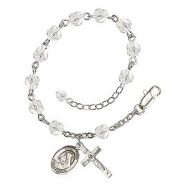 Bonyak Jewelry Adjustable Silver Plated 6mm Fire Poished Saint Rose of Lima Rosary Bracelet - April Crystal