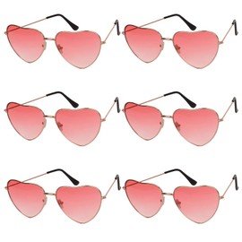 WEDNOK 6 Pairs Heart Sunglasses Hippie Glasses Heart Shape Glasses Pink Party Glasses Retro Costume Glasses for 60s 70s 80s 90s Party Costume Accessories Carnival Fancy Dress Masquerade Women Men