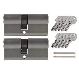 2x Profile Cylinder Lock 65 mm 30/35 Keyed Alike Includes 10 Keys Metallic Silver Grey