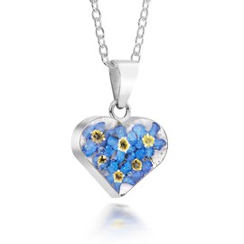 Natural Flower Jewellery Sterling Silver Small Heart Pendant Made with Real Forget Me Nots …