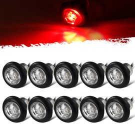 Partsam 10x 3/4" Mini Round Red Led Side Marker Lights Grommet Mount w Plug Connectors Waterproof Sealed Boat Trailer Truck RV Bus Van Bullet Side Led Marker Lights Lamps Clear Lens 12V