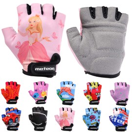 Kid Cycling Gloves With Short Half Fingers Fastened Children Kid Child Bike Safety Accessories Hand Protect (M ~7-7,5cm 2.7-2.9inch, Princess)