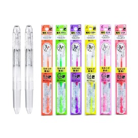 Pilot Hi-Tec-C Coleto Gel Ink Pen 0.4mm 3-In-1 Transparent Body 2 Packs & 6 Fluorescent Color Refill Set With Original Stylus Ballpoint Touch Pen