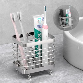 Luxspire Toothbrush Holders for Bathroom, Stainless Steel Electric Toothbrush Holder Wall Mounted, Shower Toothbrush Toothpaste Holder, Bathroom Organizer Essentials, 2 Slots, Silver