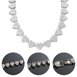 Umimiss Clustered Diamond Tennis Chain Heart Necklace Set - Diamond Necklace for Women,Diamante Necklace,Silver Diamond Necklace,Hip Hop Jewelry,Heart Choker,Bling Necklaces,Cuban Link for Women Girls