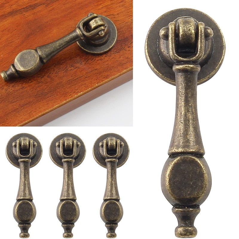 Waziaqoc 6PCS Antique Tear Drop Pulls, Single Hole Vintage Bronze