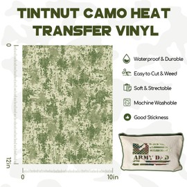Tintnut Camo Iron on Vinyl - 8 Sheets 12" x 10" PU Army Pattern Iron on Vinyl Camouflage Pattern Printed HTV DIY T-Shirt Canvas Bags