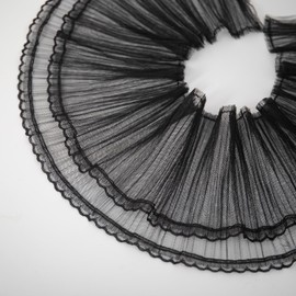 5 Yards Double Layer Ruffled Lace Trim, 6.3 inch Pleated Tulle Fabric for Wedding Applique, Clothing Sewing, DIY Crafts and Home Décor(Black)