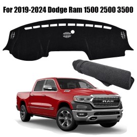 Unbranded Black Dashboard Mat Dash Sun Cover Pad For 2019-2024 Dodge Ram 1500 2500 3500