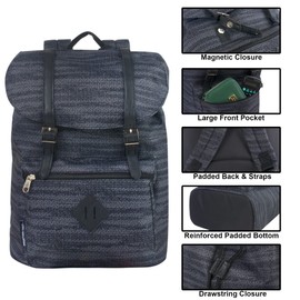 MADISON & DAKOTA Front Loading Buckle Drawstring Backpack for Women for Work and Travel (Mottled Black)