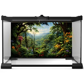 Riivvdise Aquarium Background Fantasy Jungle Terrarium Backdrop Tropical Landscape Trees and Flowers Fish Tank Background Reptile Habitat Backdrop Tank Wallpaper Poster Background Vinyl 36x18in