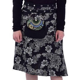 Sunsa Women's Knee-Length Skirt. Summer Wrap Skirt Made of Cotton. 2 Designs Midi Skirts in 1. Alternative Clothing. Summer Skirt Women's Knee-Length, black