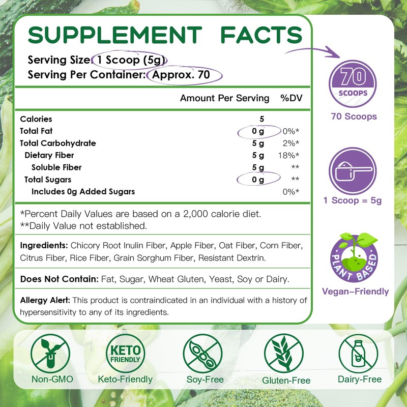 Daily Fiber Supplement - Soluble Prebiotic Fiber Powder for Gut