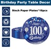 16pc Navy Blue 100th Birthday Plates - 9" Paper Plates