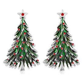 HESSAWELL Silver Christmas Tree Dangle Pendant Earrings for Women Sparkly Crystal Christmas Tree Drop Earrings for Jewelry Gift