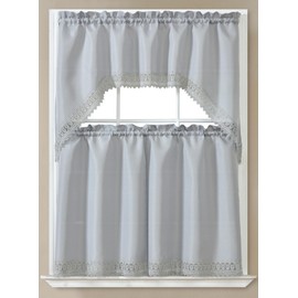 GLORY RUGS 3pc Kitchen Curtain Solid Gray Valance Set 1 Swag Valance and 2 Tiers 2 Tiers Width 29"x 34" Each and The Valance Length 58"x34"