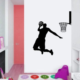 BooDecal DIY Vinyl Basketball Players Slam Dunk Silhouette Wall Decals Stickers for Boy Rooms Living Room Bedroom Decoration