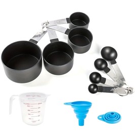 10 Cucharas Medidoras y Tazas Medidoras de Cocina, con Measuring Cup de Graduadas y Embudo Plegable, Taza y Cucharas Medidoras de Cocina acero inoxidable para Medir Líquidos y Los Ingredientes
