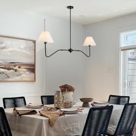 JSDORSY 2-Light Modern Linear Chandelier for Dining Room, 55 Inch Farmhouse Kitchen Island Lighting with White Fabric Shades, Hanging Lighting Fixtures for Living Room Bedroom