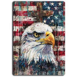 Vintage Tin Signs,Metal American Eagle & Patriotic Wall Decor - Memorial Day Veterans Decor, Patriotic Vintage Art for Home Bar, Man Cave, Coffee Shop, Cinema, Garage - 12x8 Inches