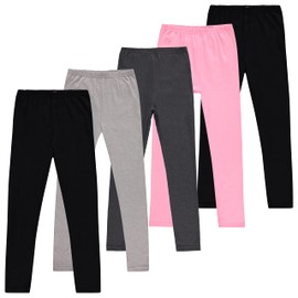 Girls Leggings, Cotton Spandex Stretch Pants - Kids Dance, Yoga and Ballet Tights, 5-Pack/Black, Grey, Pink - Small 4