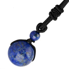 Nupuyai 16 mm Gemstone Beads Pendant Lucky Stone Chain for Men and Women, Crystal Healing Stone Necklace Lucky Charm Lucky Necklace Meditation Reiki Jewellery Gift, lapis lazuli stone, lapis lazuli