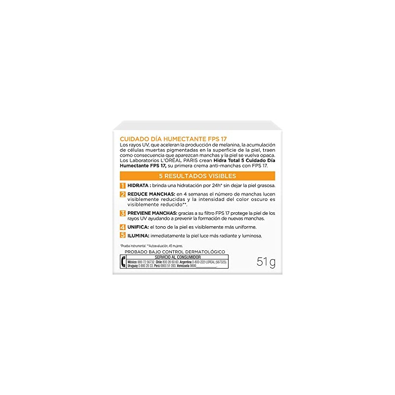 LOreal Paris Crema Antiarrugas Hidra Total5, 50 ml Crema Antimanchas,