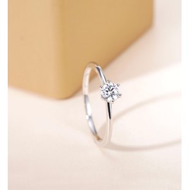 TIGRADE 1.5mm Engagement Ring for Her, Round Cut Solitare Cubic Zirconia Wedding Band, Minimalist Bridal Anniversary Ring High Polished Promise Ring for Women(Silver, Size 6.5)