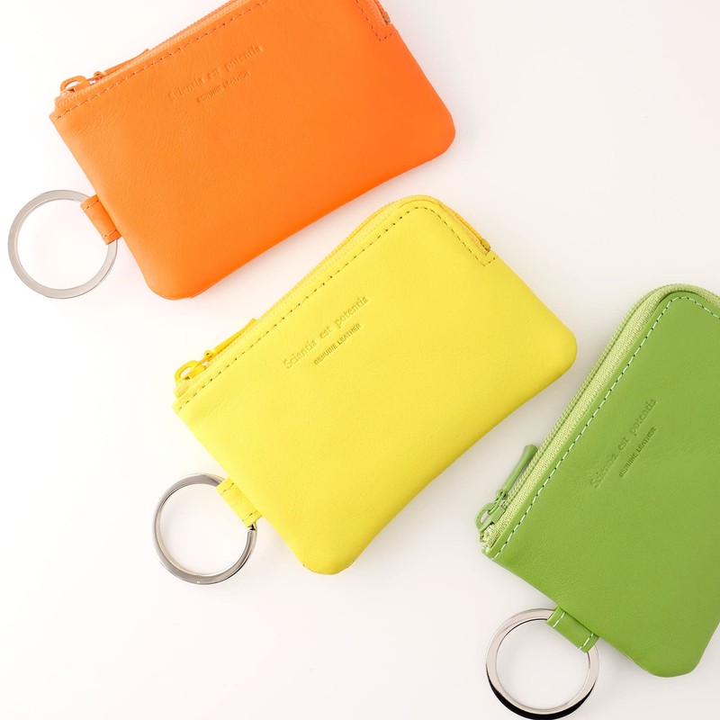 NSL-2708 Slip-on Noir Key Pouch, Yellow, Genuine Leather, Card Case,