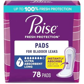 Poise - Almohadillas para incontinencia y posparto para fugas de vejiga, ultra absorción de 7 caídas, longitud larga, 78 unidades, el emb...